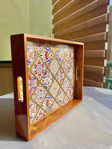 Plateau de service artisanal multifonctionnel en bois, motif végétal Art Déco, idéal pour mariage, maison et hôtel - Vente chaude - Product Image 3