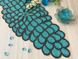 Embroidered Teal Floral <b>Table</b> <b>Runner</b> Bohemian Style Home Decor - Product Image 1