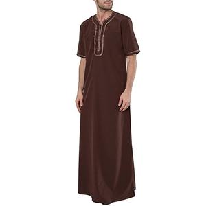 Thobes de couleur marron, col montant uni, manches longues, longueur cheville, respirants, antistatiques, vêtements décontractés et modestes pour musulmans - Product Image 4