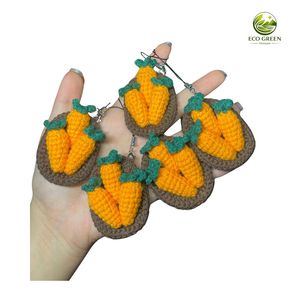 Ensemble de paniers à légumes en crochet de coton faits à la main, mini carotte, radis, oignon, jouet décoratif amigurumi - Product Image 3