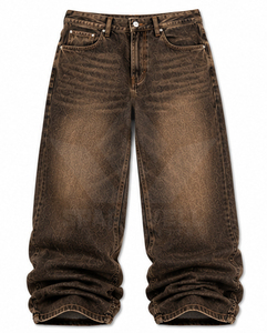 Jean en denim ample vintage pour homme, coupe décontractée taille haute, jambe large, délavage clair, longueur intégrale, en coton, style streetwear - Product Image 4