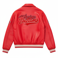 Blouson universitaire en cuir véritable pour homme, col rabattable, fermeture éclair, coupe-vent, style vintage, hiver, moto, avec patch lettres 'Dreams'