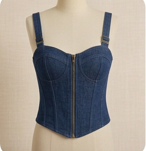 Denim <b>Patchwork</b> Corset Dress Zip Front Sleeveless Casual Dress for Streetwear Boutique - Product Image 1