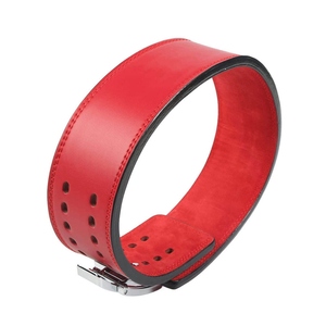 <b>Red</b> Leather Weight Lifting <b>Belt</b> Adjustable Waist Support Buckle Closure Strength Training Unisex - Product Image 5