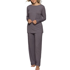 Pijamas de Manga Larga para Mujer, OEM, Spandex/Algodón, Tejido Transpirable, Suave, con Cordón Ajustable, Trajes de Dormir Sólidos para Invierno - Product Image 6