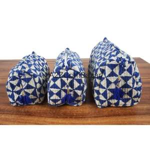 Pochette cosmétique indienne matelassée en coton biologique, faite à la main, avec fermeture éclair à pompon, écologique, durable, style vintage, multicolore - Product Image 2