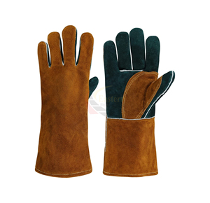 Leather Welding <b>Gloves</b> 14 Inch Heat Resistant Anti-Heat Durable Straight Cuff Full Grain Texture Fingers - Product Image 1