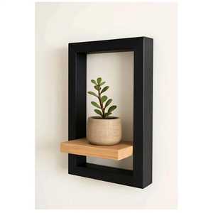 Modern Black Frame Adjustable Floating Shelf Rectangular Wall Mounted Wood Display <b>Shadow</b> <b>Box</b> Plant Stand Living Room Organizer - Product Image 1