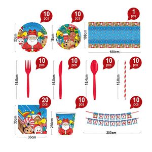Christmas 10-Piece <b>Disposable</b> Party Supplies Kit Snowman Motif <b>Tableware</b> Paper Plates Banners Plastic Tablecloths Cut Design - Product Image 5