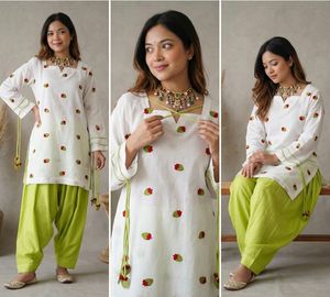 Designer Multi Needle Embroidery Work Cambric Cotton <b>Top</b> With Farsi Pant And Dupatta Fully Stitched Ready To Wear - Product Image 3
