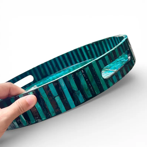 Bandeja Redonda de Madreperla Turquesa PERFECT ENTERPRISES, Bandeja de Servir Hecha a Mano con Mosaico, Bandeja Decorativa - Product Image 5