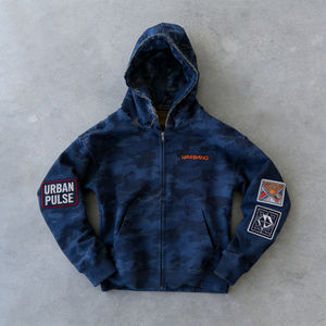 Sudaderas con Capucha Azul Marino Extra Grandes para Hombre, con Cierre, Estampado de Camuflaje, Parche con Insignia, Logotipo Personalizado, Bolsillo, Forro Polar, Estilo Casual Urbano - Product Image 2