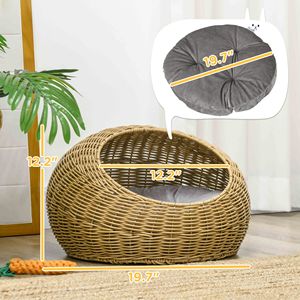Cuccia per Gatti in Rattan Marrone Chiaro con Cuscino Lavabile per Gatti e Cuccioli - Product Image 3