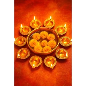 Elegantes Portavelas de Metal Dorado Jaipur Ace para Velas de Té - Cuenco de Hierro Pintado con Diseño Floral para Decoración de Diwali Pooja - Product Image 5