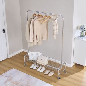 Appendiabiti Robusto con Cesto Girevole su Ruote, 2 Pezzi/Cartone, per Appendere Vestiti - Product Image 1