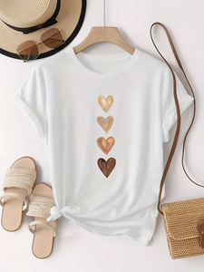 <b>Women</b> Casual Short Sleeve T <b>Shirt</b> with Four Heart Graphic Print <b>Black</b> & Golden Medium Stretch Classic Round Neck Soft Breathable - Product Image 3
