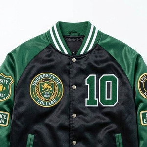 Chaqueta Varsity Verde y Negra para Hombre con Logotipo Bordado, Parche de 10 Campeones de Conferencia, Excelencia Académica, Estilo Preppy, Ropa de Otoño - Product Image 3