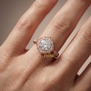 Anillo de compromiso vintage de plata de ley 925 con halo de corte redondo y diamantes Milgrain, delicado regalo nupcial para ella - Product Image 5