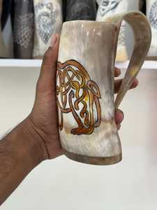 Mug en corne de buffle fait main, design sculpté personnalisé, artisanat naturel, objet de collection, imitation antique, cadeau de luxe, VIKING AAHM24 - Product Image 4