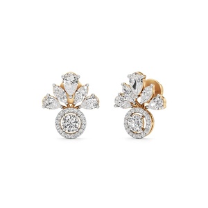 Luxury Gold Diamond Flower Stud <b>Earrings</b> Round Brilliant Cut <b>Halo</b> Design Wedding Jewelry Women's - Product Image 1