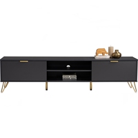 Consola de TV de Madera Negra Delgada y Duradera de 1.8M con Diseño Moderno y Minimalista, para Montar en la Pared, Compatible con Televisores de 65+ Pulgadas, para Sala de Estar, Dormitorio y Comedor