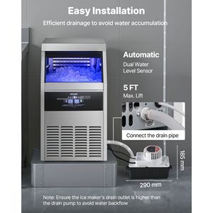 Máquina de Hielo Comercial con Bomba, Producción de 130 Libras/24H, Almacenamiento de 30 Libras, Integrada/para Debajo del Mostrador, Acero Inoxidable, Hielo en Cubos - Product Image 6