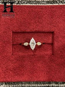 Anillo de Diamantes Compuesto en Forma de Marquesa de Lujo, Oro Sólido Certificado, Anillo de Promesa de Aniversario con Diamante Moissanita - Product Image 3