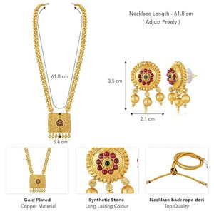 Conjunto de Collar Largo y Pendientes de Latón Chapado en Oro Indio, Joyería Étnica para Mujer, Diseño de Flor con Circones, Rani Haar - Product Image 6
