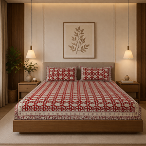 Cotton King Flat Bed Jaipur Hand Block Print Eco Friendly Soft Breathable Durable 200TC All Season <b>Bedding</b> <b>Set</b> Boho Design Home - Product Image 5