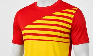 <b>Men's</b> Short Sleeve O-Neck Front Sporty T-<b>Shirt</b> Red Yellow Sublimation Print Quick Dry Lightweight Knitted Polyester Regular Fit - Product Image 3