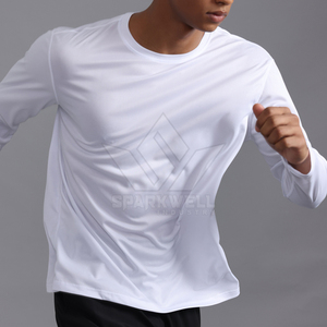 T-shirt à manches longues pour homme, en tricot uni, col rond, séchage rapide, design sportif, logo sur le devant, coupe classique - Product Image 3