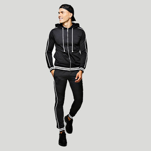 Men's Black Hooded Tracksuit Full <b>White</b> <b>Zip</b> <b>up</b> Casual Solid Color Polyester Sweatshirt and Pants Set Regular Fit Autumn Wear - Product Image 5