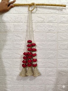 Peony Flower Hanging with Pearl Bell Tassels, Indian Wedding Decor, Diwali Navratri Decor, Bridal Backdrop, Boho Floral Hanging - Product Image 3