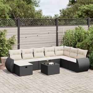 Set Divano da Giardino in Rattan Nero 6 Posti Resistente alle Intemperie Arredamento da Esterno Design Contemporaneo - Product Image 1
