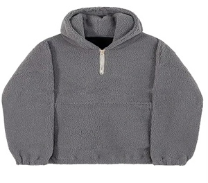 Sweat-shirt à capuche unisexe surdimensionné en polaire avec fermeture éclair, couleur unie, décontracté, pour l'hiver, coupe classique, en polyester tricoté - Product Image 3