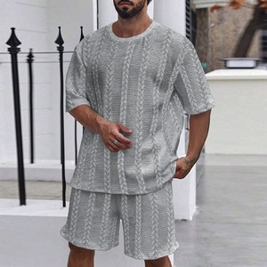 Ensemble décontracté à manches courtes et short à rayures pour garçons, ensemble grande taille pour hommes style urbain - Product Image 4