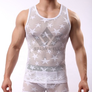 <b>Men's</b> <b>White</b> Knitted Mesh Gym Tank Top Crew Neck Sleeveless Breathable Quick Dry Eco Friendly Vintage Fitness <b>Vest</b> - Product Image 6