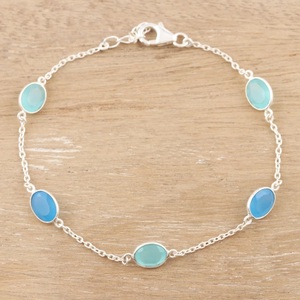 Pulsera de Cadena de Plata de Ley 925 con Calcedonia Azul Natural, Joyería Elegante Hecha a Mano con Piedras Preciosas, Regalo - Product Image 6