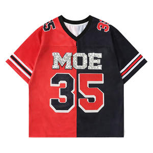 Camiseta Deportiva Personalizada de Fútbol Americano de Dos Tonos con Gráficos de Diamantes de Imitación, Cuello en V, Estilo Urbano, Brillante, Proveedor de Fábrica de EE. UU. - Product Image 5