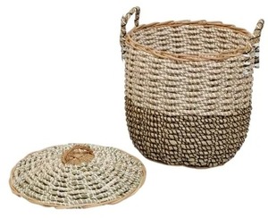 Panier en jonc de mer avec bordure en rotin, panier de rangement fait main, vente en gros, écologique, fabriqué au Vietnam - Product Image 5