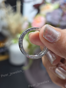 Luxury Baguette Cut Moissanite Eternity <b>Ring</b> 925 Sterling <b>Silver</b> Milgrain Edge Geometric Openwork Wedding <b>Band</b> Bridal Jewel <b>Ring</b> - Product Image 2