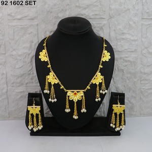 Geometric Pattern Trendy Alloy Choker Set Women's Engagement Anniversary <b>Gift</b> Dubai Gold Plated Jewelry Set Dubai Special Set - Product Image 2
