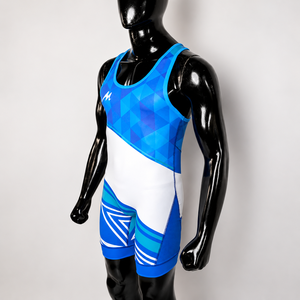 Men Blue White <b>Wrestling</b> Singlet Heat-Transfer Printed Spandex Polyester Lightweight 120g Quick Dry Adult - Product Image 5