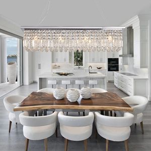 Modern 8-<b>Light</b> <b>White</b> Rectangle Crystal Chandelier Contemporary Rectangular Pendant <b>Light</b> Fixture Kitchen Island Dining Room Bar - Product Image 2