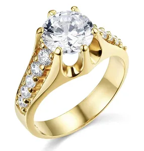 แหวนหมั้นมอสซาไนต์ทรงกลม 3.75 กะรัต แหวนทองคำขาว 14K ทรงมงกุฎสูง - Product Image 1