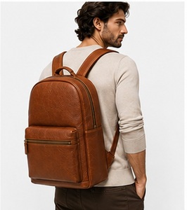 <b>Black</b> Genuine Leather Vintage Mens Business Travel Laptop <b>Backpack</b> Zipper Summer/Winter Polyester Lining Lightweight - Product Image 2