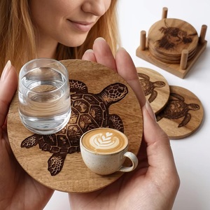 Posavasos Cuadrado de Madera con Diseño de Tortuga, Hecho a Mano, Rústico, 10 cm de Diámetro, Alfombrillas y Bases para Arte con Cuentas - Product Image 4