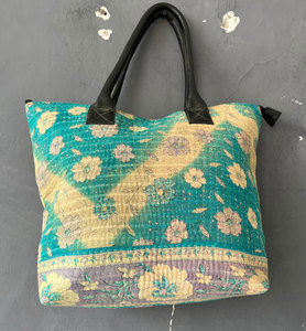 Bohemian Vintage Kantha Shoulder Bag, Handmade Cotton Patchwork <b>Tote</b>, Eco-Friendly Recycled Fabric Handbag - Product Image 4