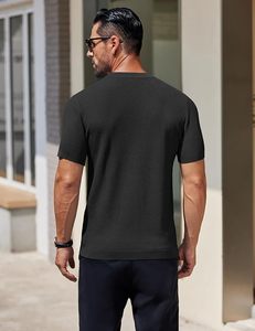 เสื้อยืดถักสำหรับผู้ชาย แขนสั้น คอกลม เสื้อลำลองแบบมีลาย - Product Image 3