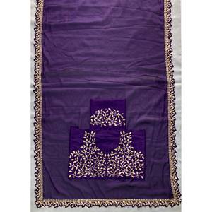 Impresionante Saree de Chifón con Hermoso Bordado, Cuello en V, Borde de Encaje, Cintura Natural Translúcida, Silueta Recta - Product Image 6